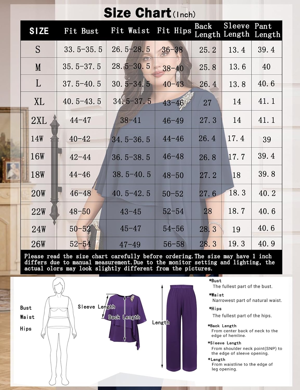 Hanna Nikole Plus Size Mother of Bride Pant Suits 2 Piece Chiffon Sets Ruffle Layers Wedding Guest Outfit