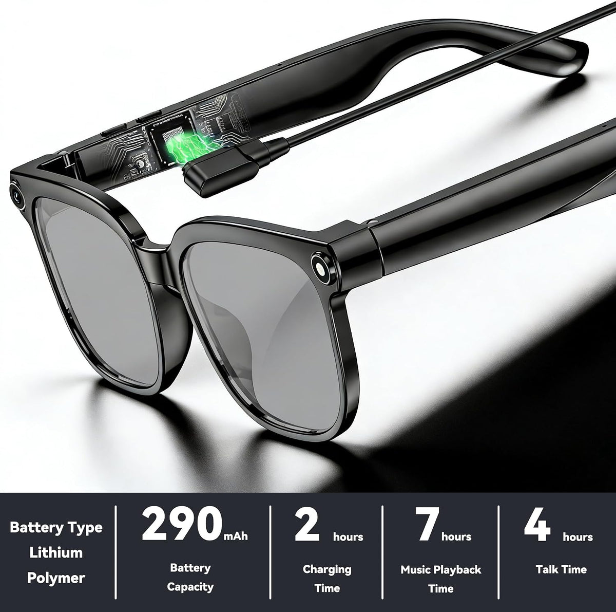 AI Smart Glasses with Camera, 1080P EIS Video, Bluetooth Music