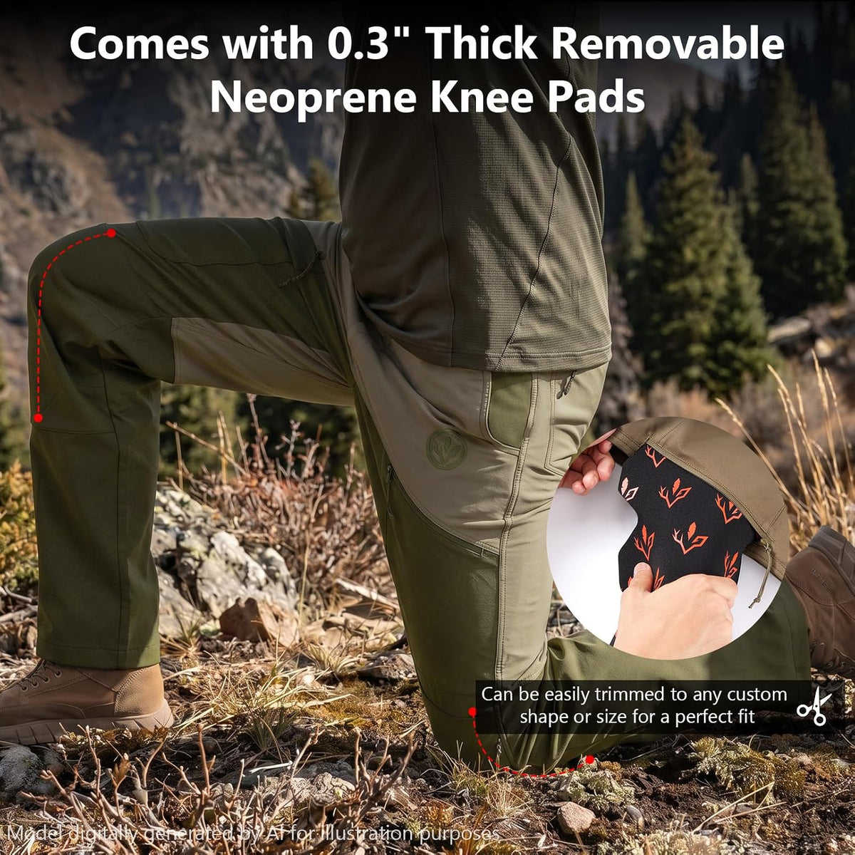 BASSDASH Splice-LW Men's Hunting Pants with Knee Pads, Water Resistant