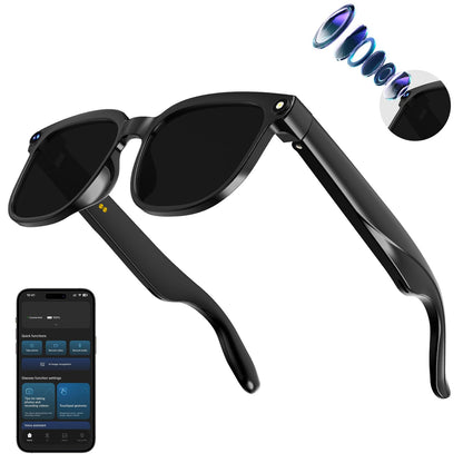 AI Smart Glasses with Camera, 1080P EIS Video, Bluetooth Music