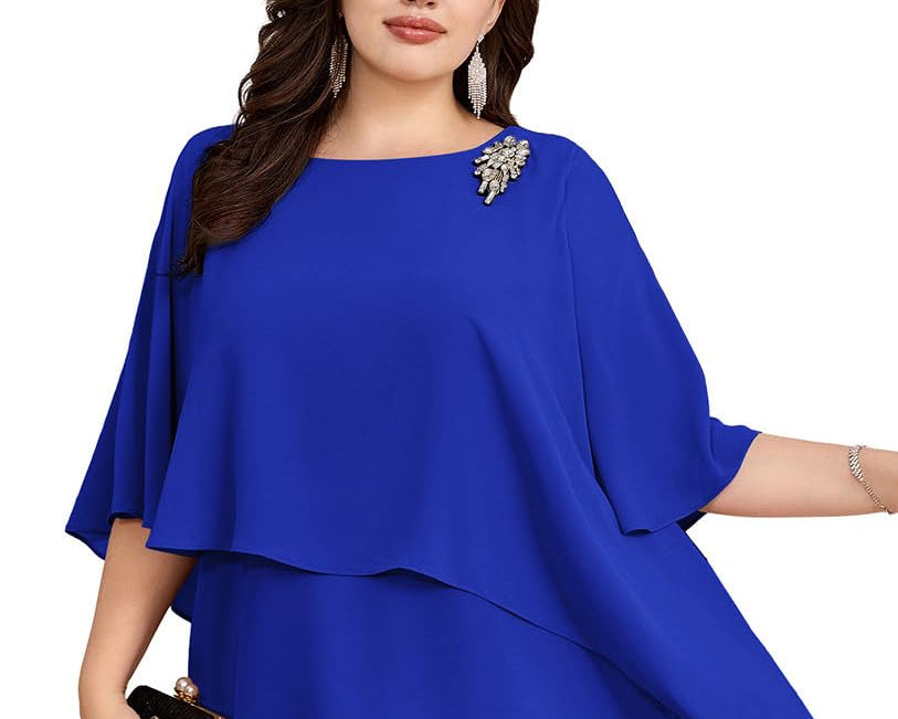 Hanna Nikole Plus Size Mother of Bride Pant Suits 2 Piece Chiffon Sets Ruffle Layers Wedding Guest Outfit