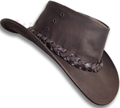 Oztrala Buffalo Leather Hat Australian Outback Western Cowboy Mesh Mens Womens Kids Jacaru Black Brown Tan HLBS HLBB