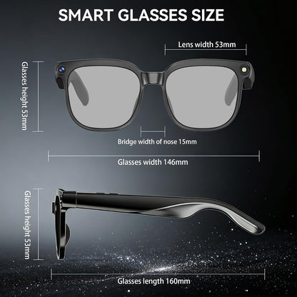 AI Smart Glasses with Camera, 1080P EIS Video, Bluetooth Music