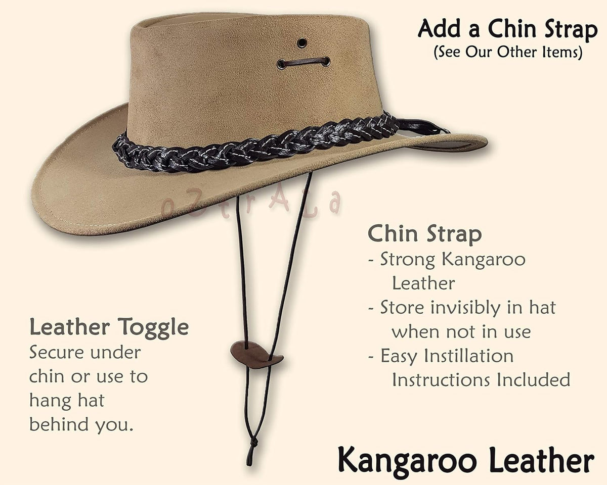 Oztrala Buffalo Leather Hat Australian Outback Western Cowboy Mesh Mens Womens Kids Jacaru Black Brown Tan HLBS HLBB