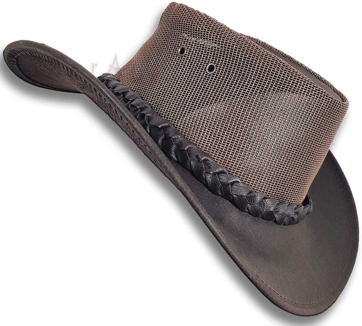 Oztrala Buffalo Leather Hat Australian Outback Western Cowboy Mesh Mens Womens Kids Jacaru Black Brown Tan HLBS HLBB