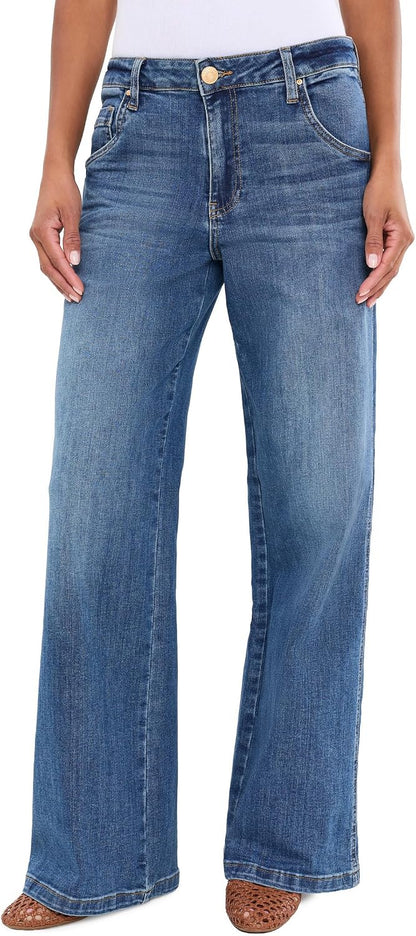 KUT from the Kloth Women's Jeans High-Rise Wide Leg Dip Scoop Pockets