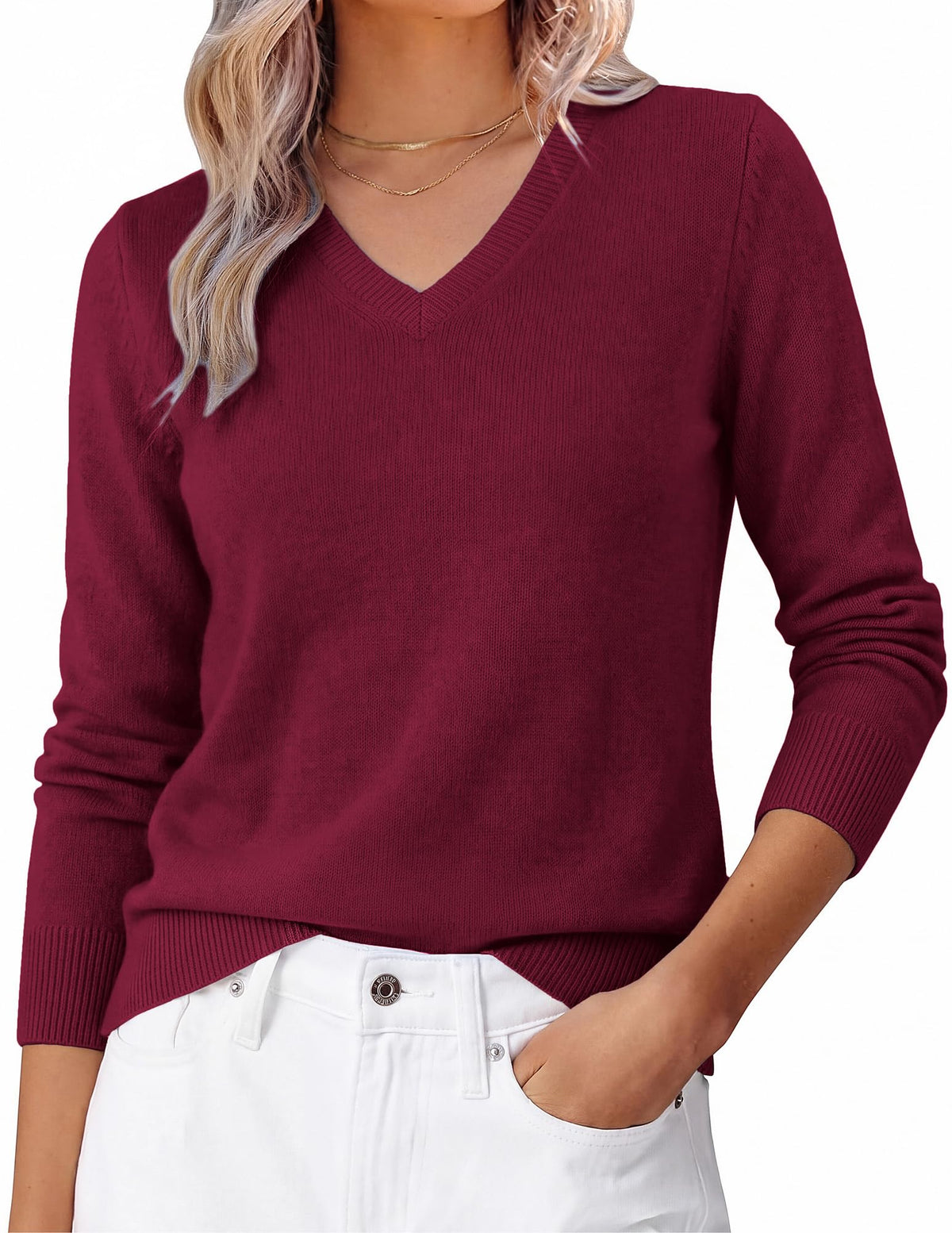GRACE KARIN Cashmere Sweaters for Women V Neck Merino Wool Fall Sweater