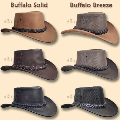 Oztrala Buffalo Leather Hat Australian Outback Western Cowboy Mesh Mens Womens Kids Jacaru Black Brown Tan HLBS HLBB